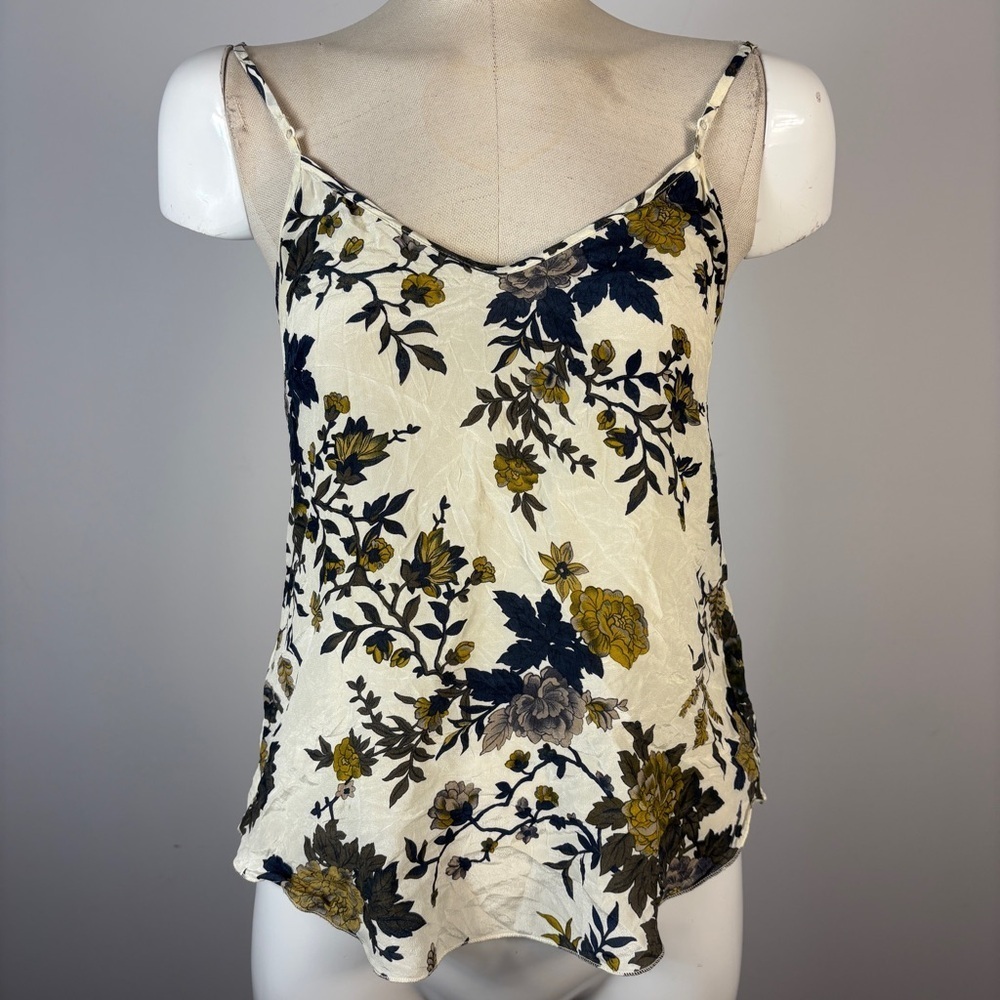 Wilfred 100% Silk Floral Camisole Tank Top Cream Yellow XS